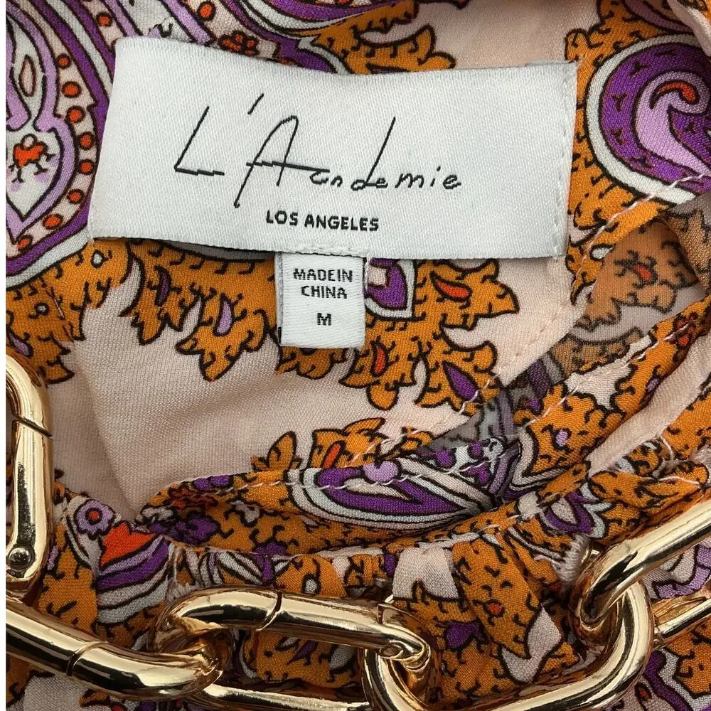 L'Academie Paisley Orange Kylo Blouse Size M - Picture 4 of 4